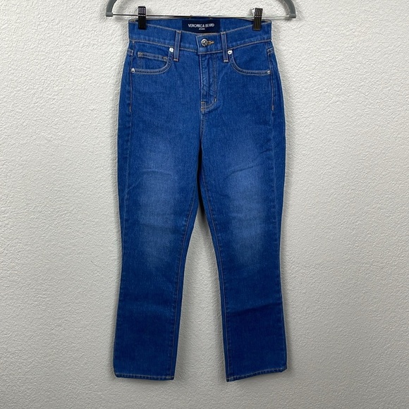 New Veronica Beard Carly Kick Flare Crop High Rise Jeans Cornflower Blue Sz 23 - Picture 2 of 11